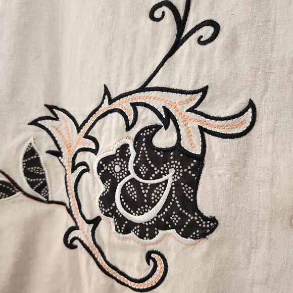 Koos Of Course Womens Linen Jacket  L Neutral Tan Beige Lightweight Embroidered - Picture 8 of 13